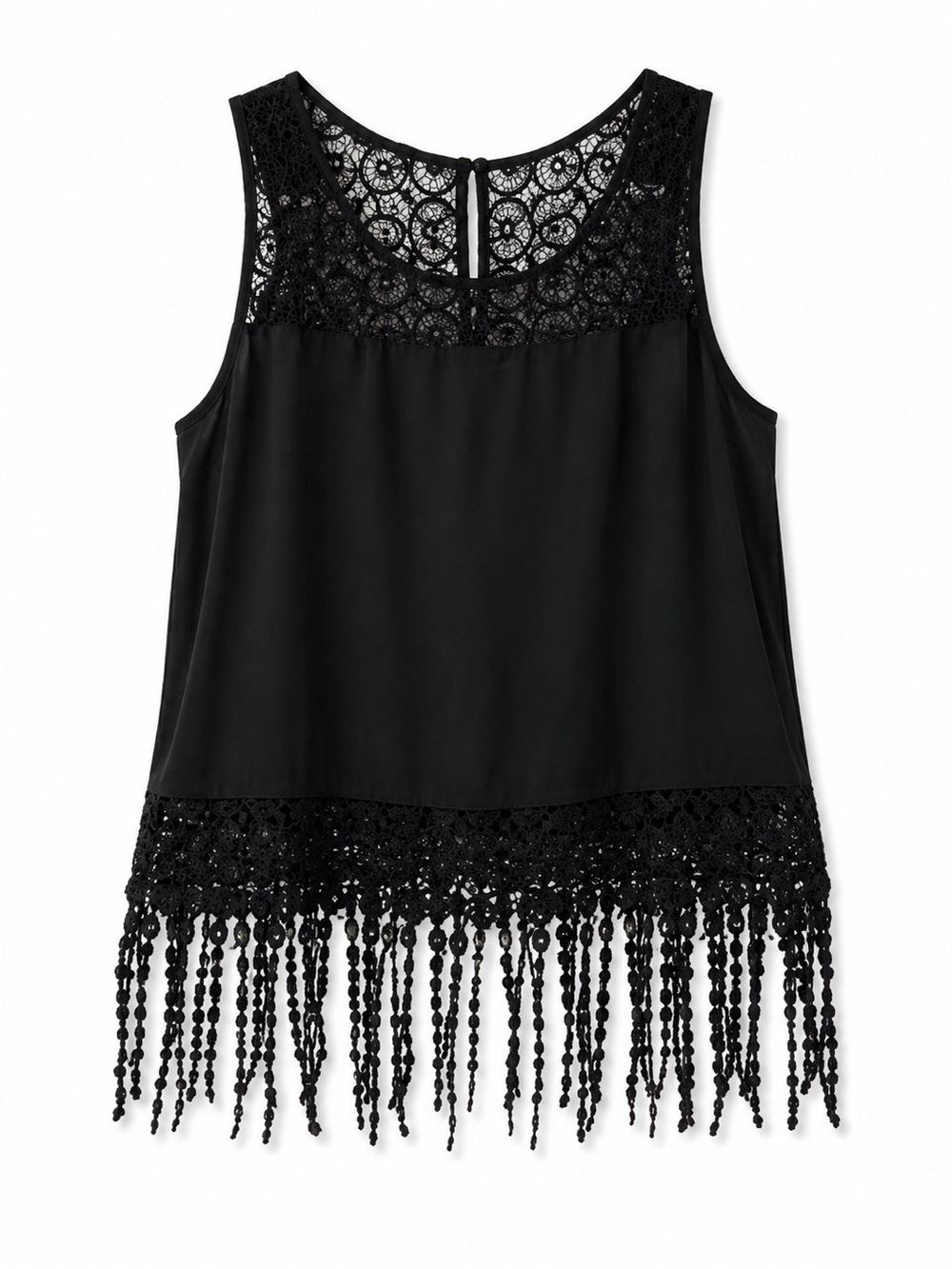 Monteau Black Lace Fringe Detail Tank